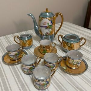 Vintage Mikori Japanese Lustreware Blue & Gold Espresso/Tea Set